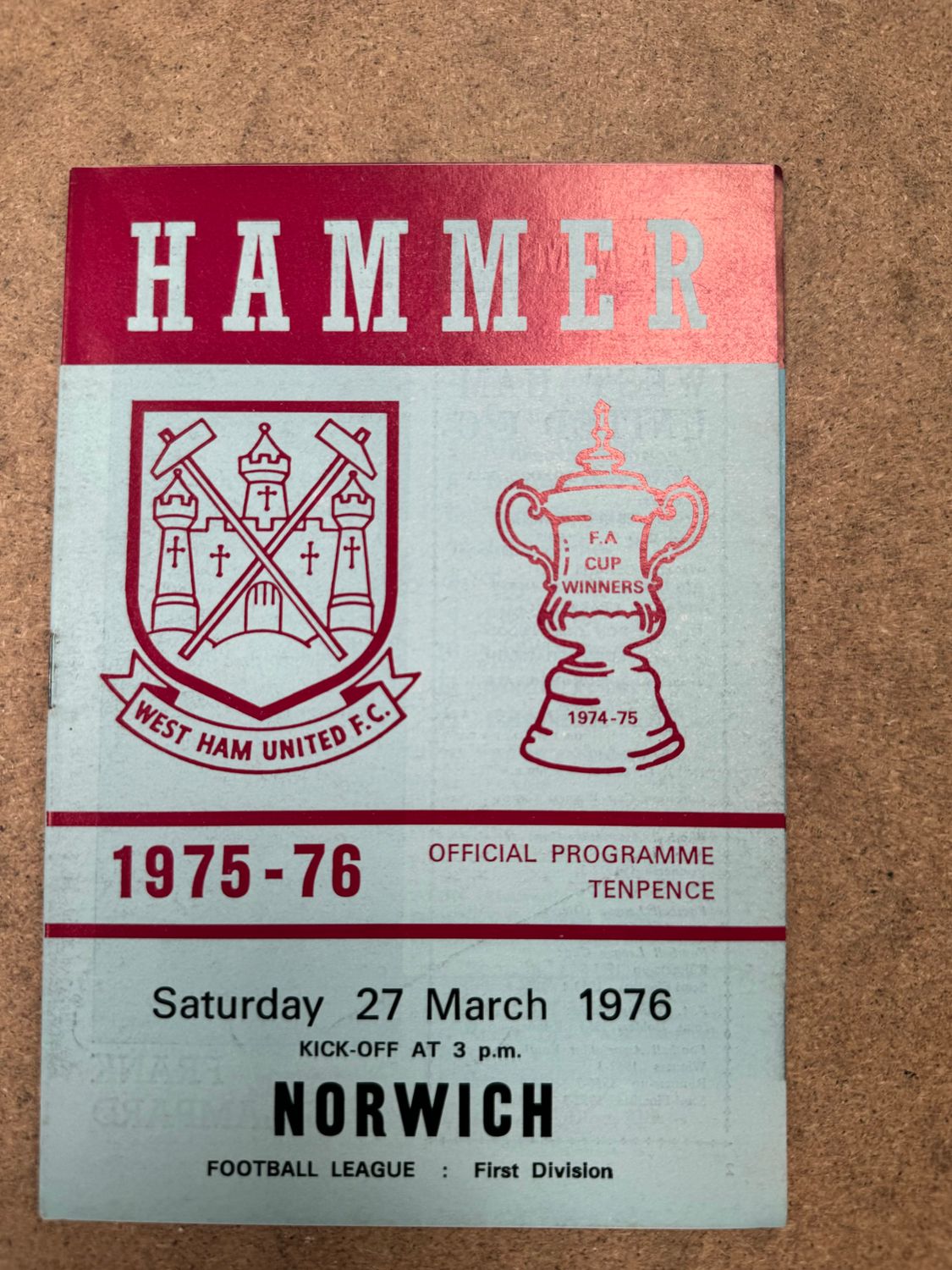 West Ham United v  Norwich City - 27/3/76