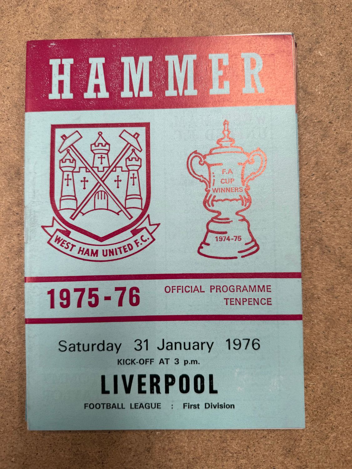 West Ham United v  Liverpool - 31/1/76