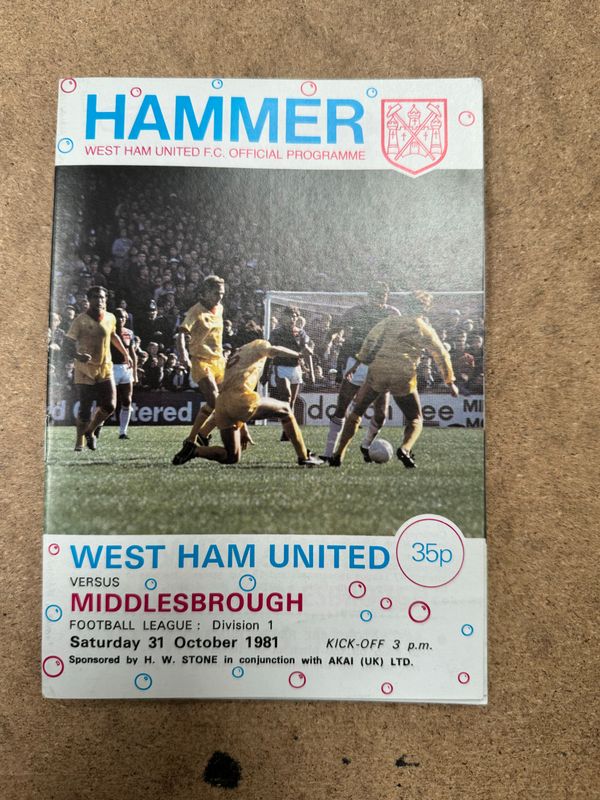 West Ham United v  Middlesbrough - 31/10/82