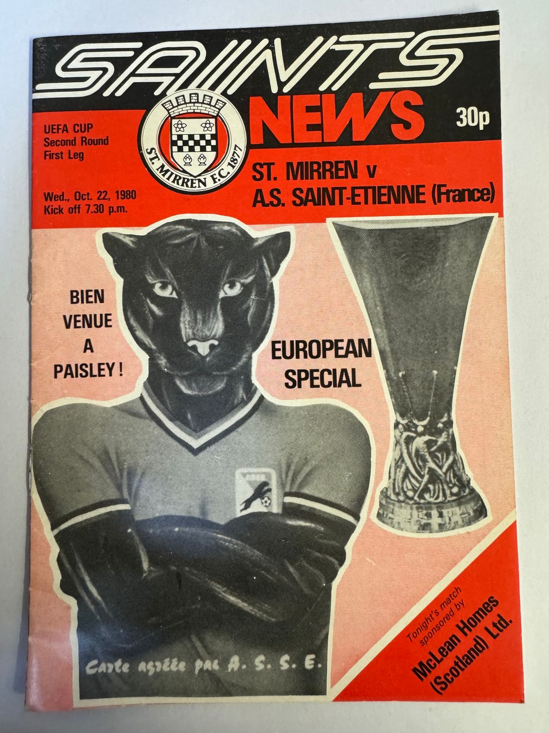 St Mirren v St.Etienne  - 22/10/80