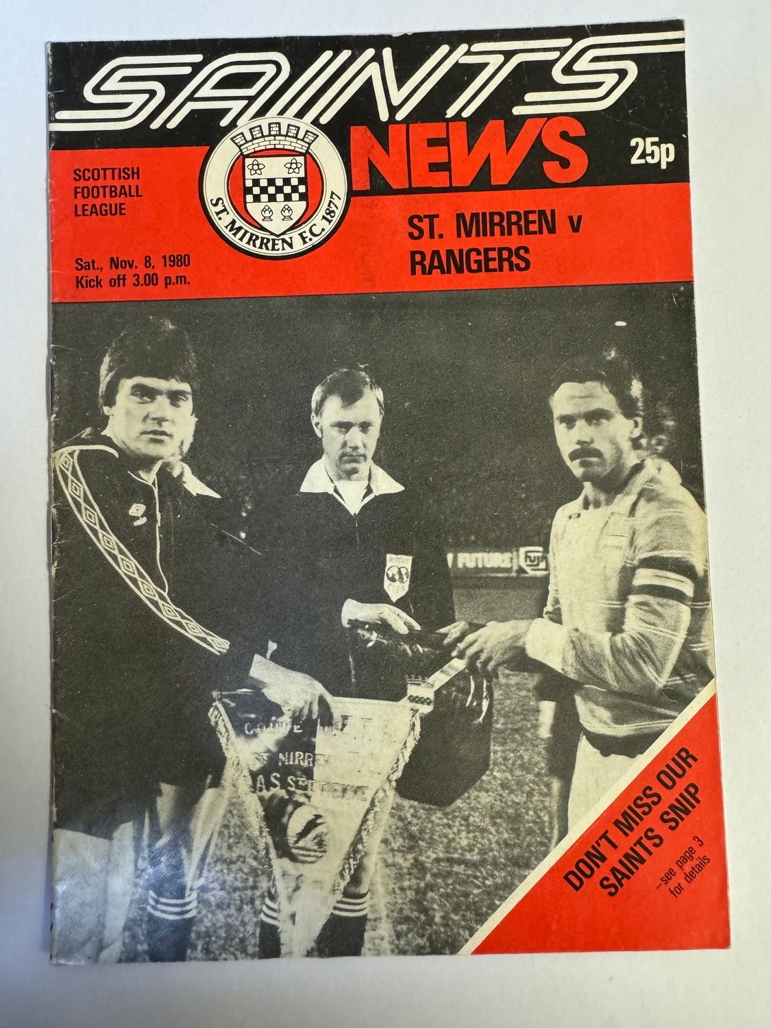 St Mirren v Rangers  - 8/11/80