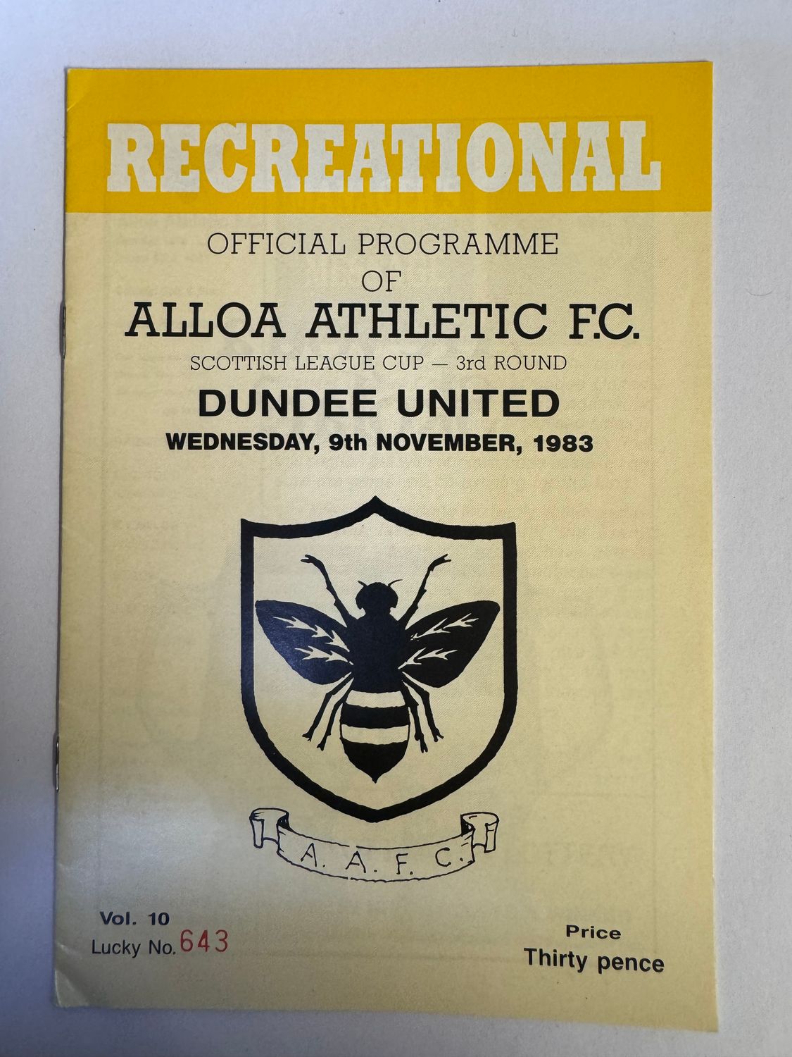 Alloa Athletic v Dundee Utd - 9/11/83