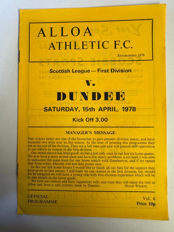 Alloa Athletic v Dundee - 15/4/78