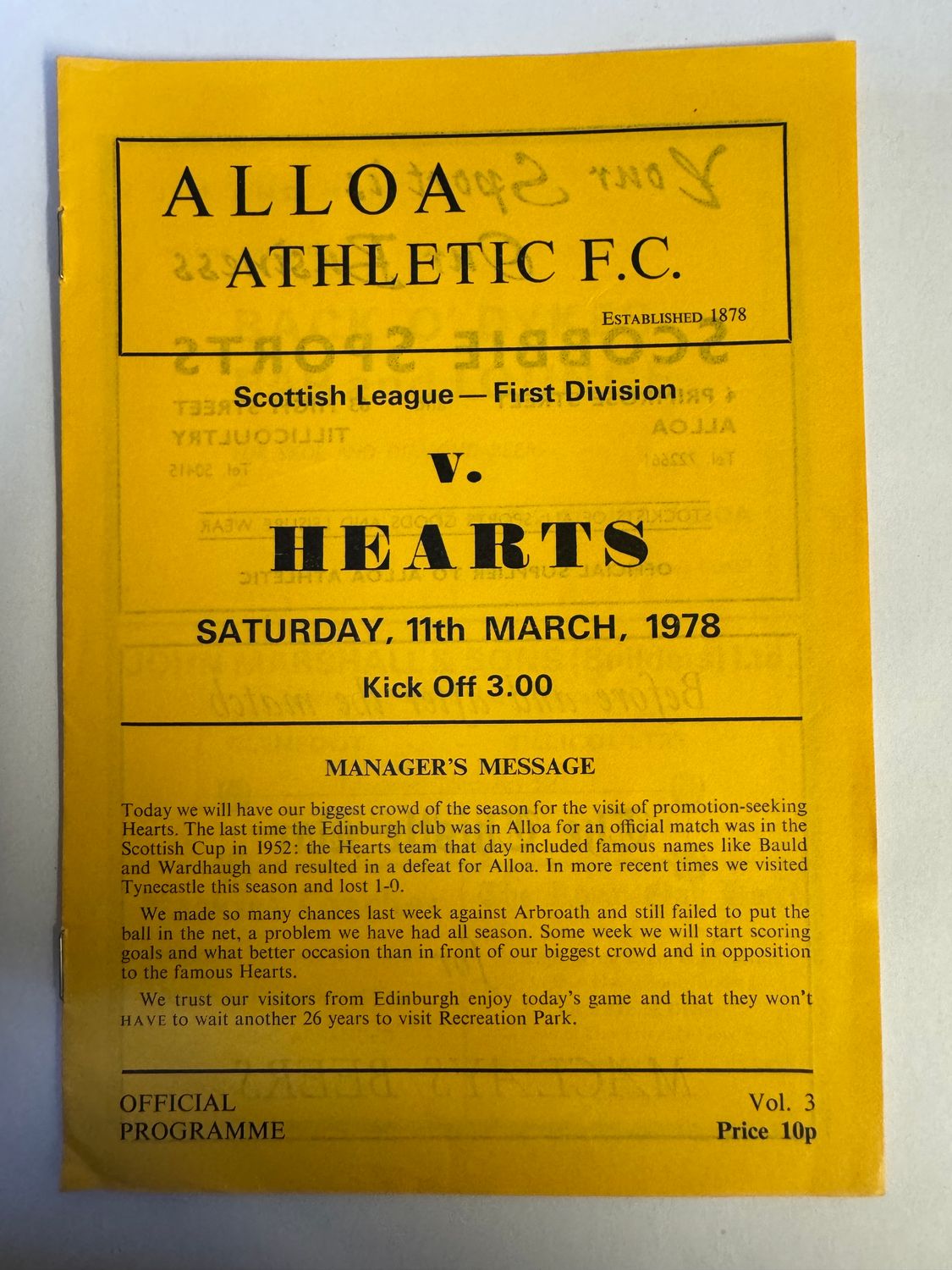 Alloa Athletic v Hearts - 11/3/78