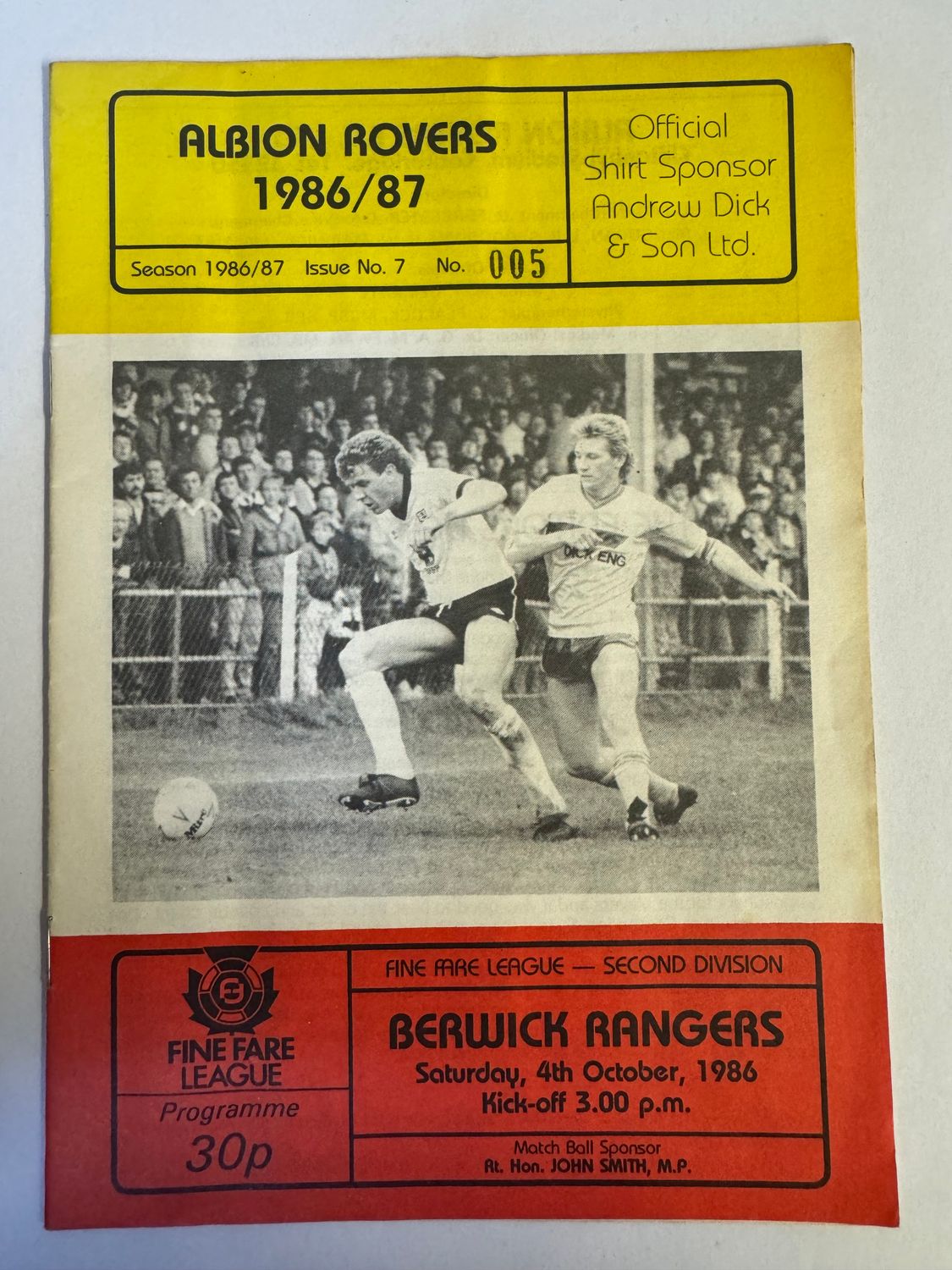 Albion Rovers v Berwick Rangers - 4/10/86
