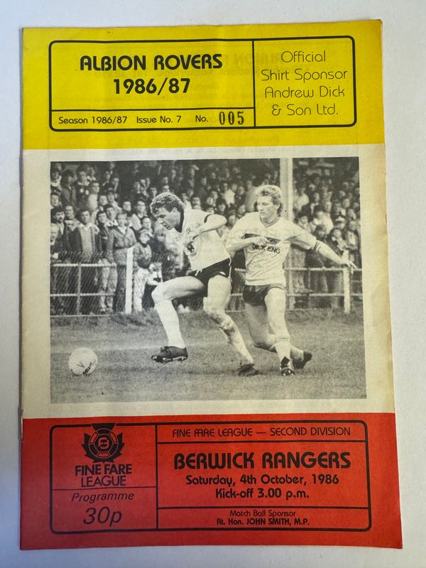 Albion Rovers v Berwick Rangers - 4/10/86