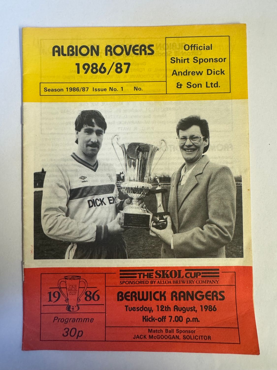 Albion Rovers v Berwick Rangers - 12/8/86