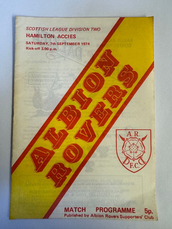Albion Rovers v Hamilton - 7/9/74