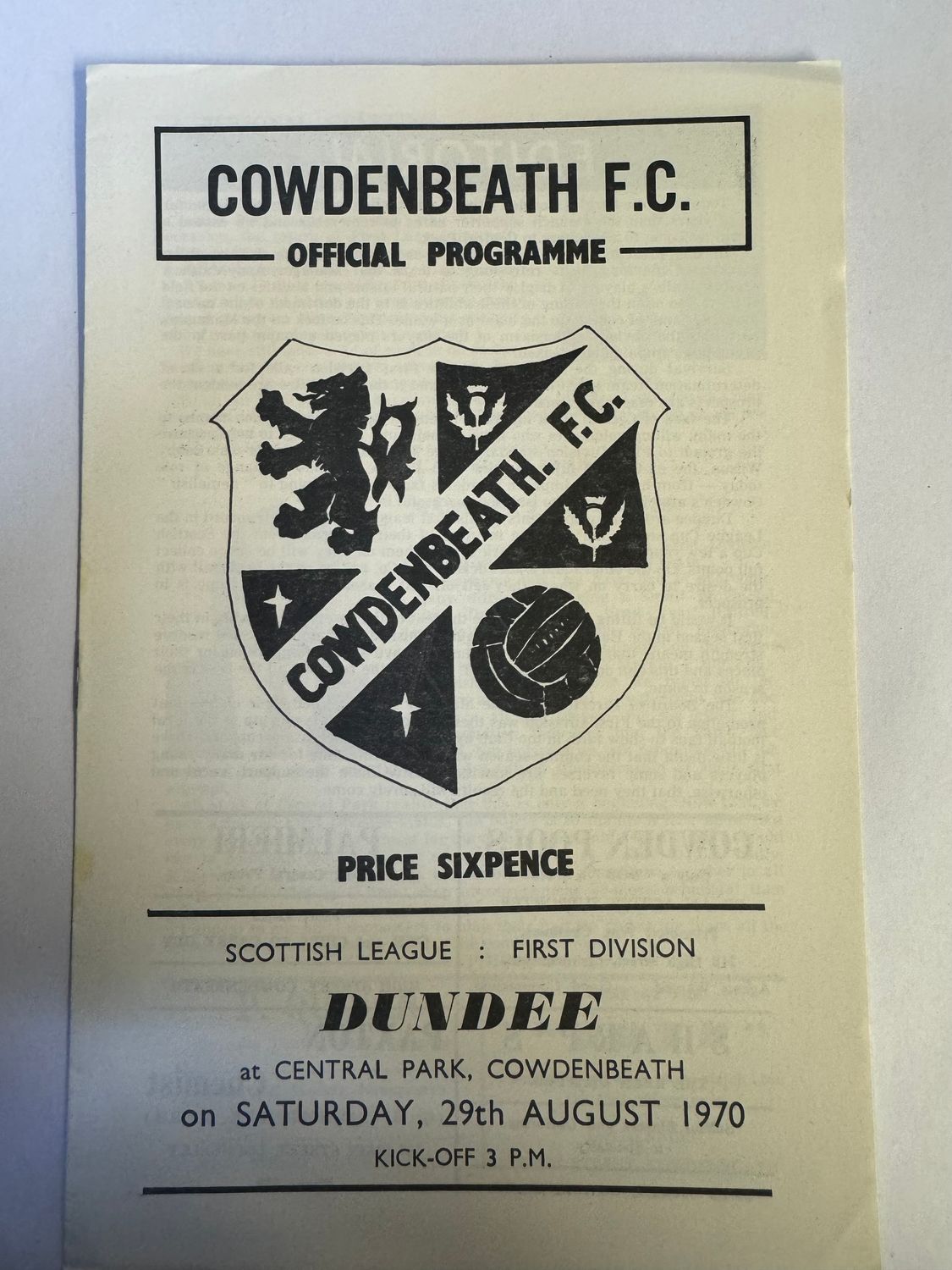 Cowdenbeath v Dundee - 29/8/70