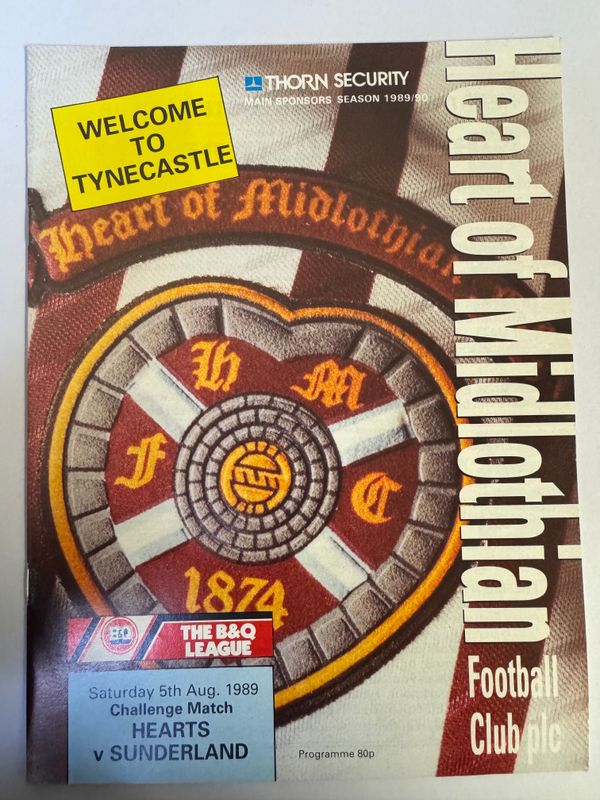 Hearts v Sunderland - 5/8/89