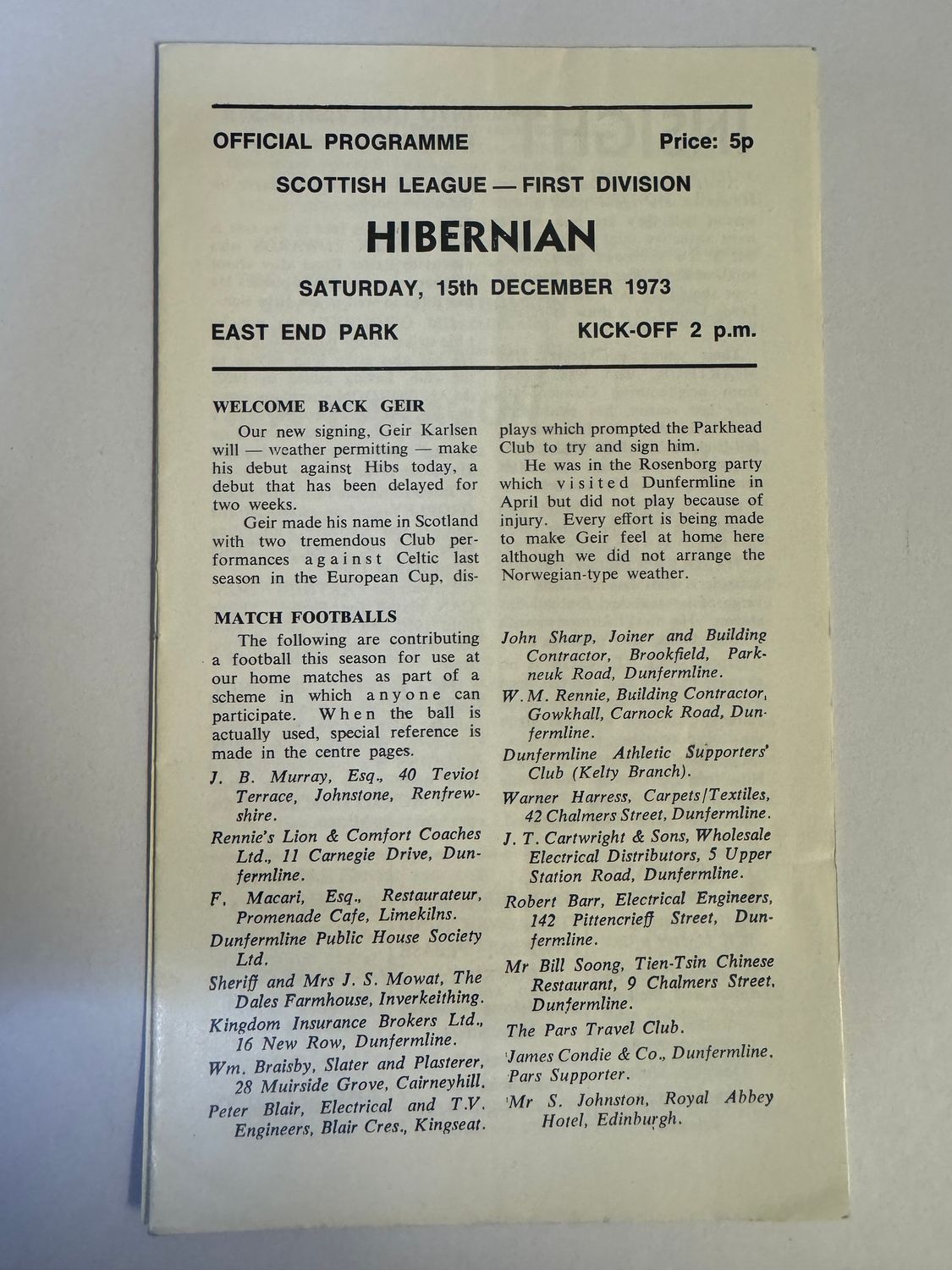 Dunfermline v Hibernian - 15/12/73