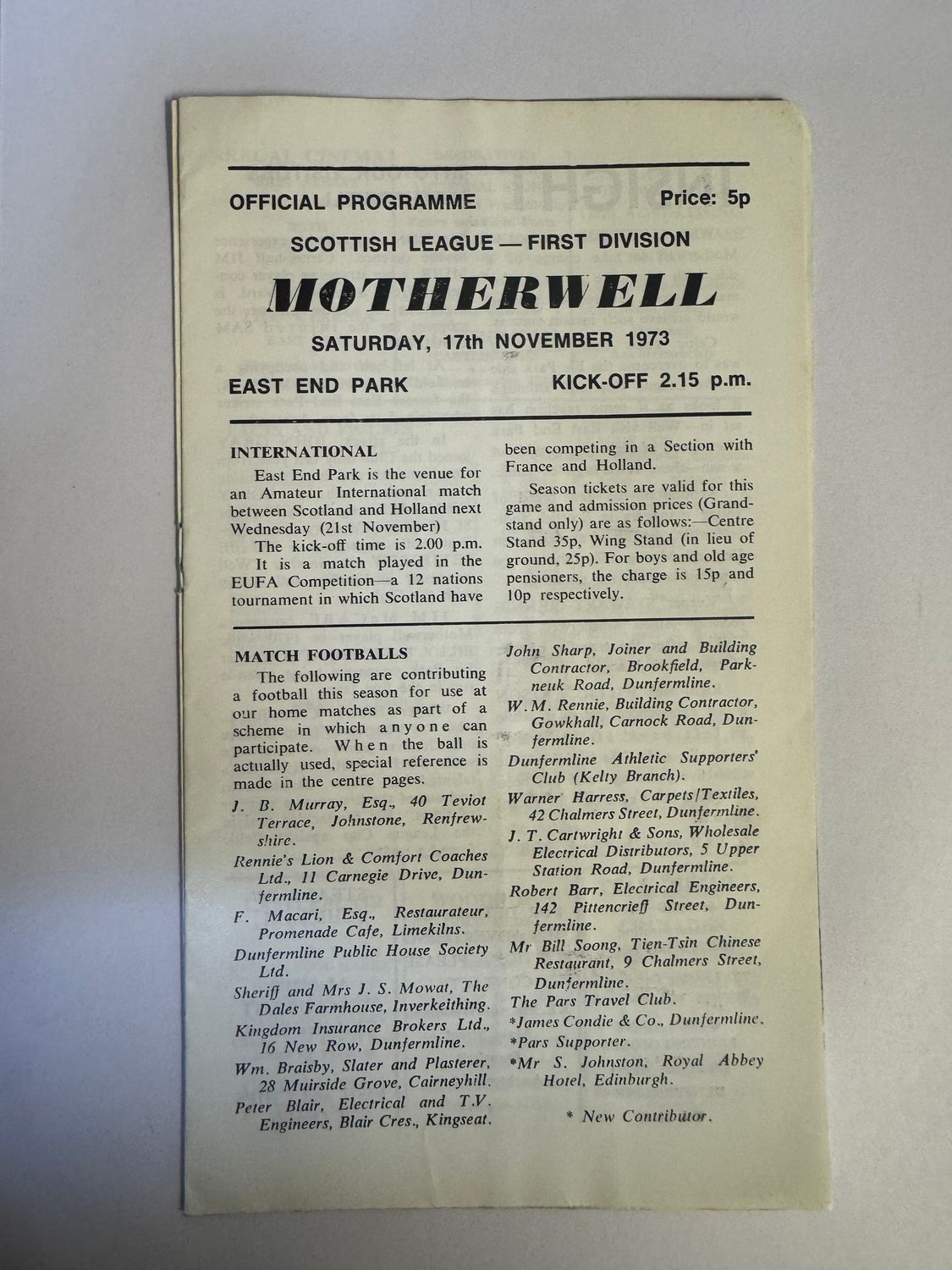 Dunfermline v Motherwell - 17/11/73
