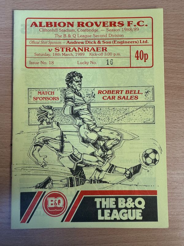 Albion Rovers v Stranraer - 18/3/89