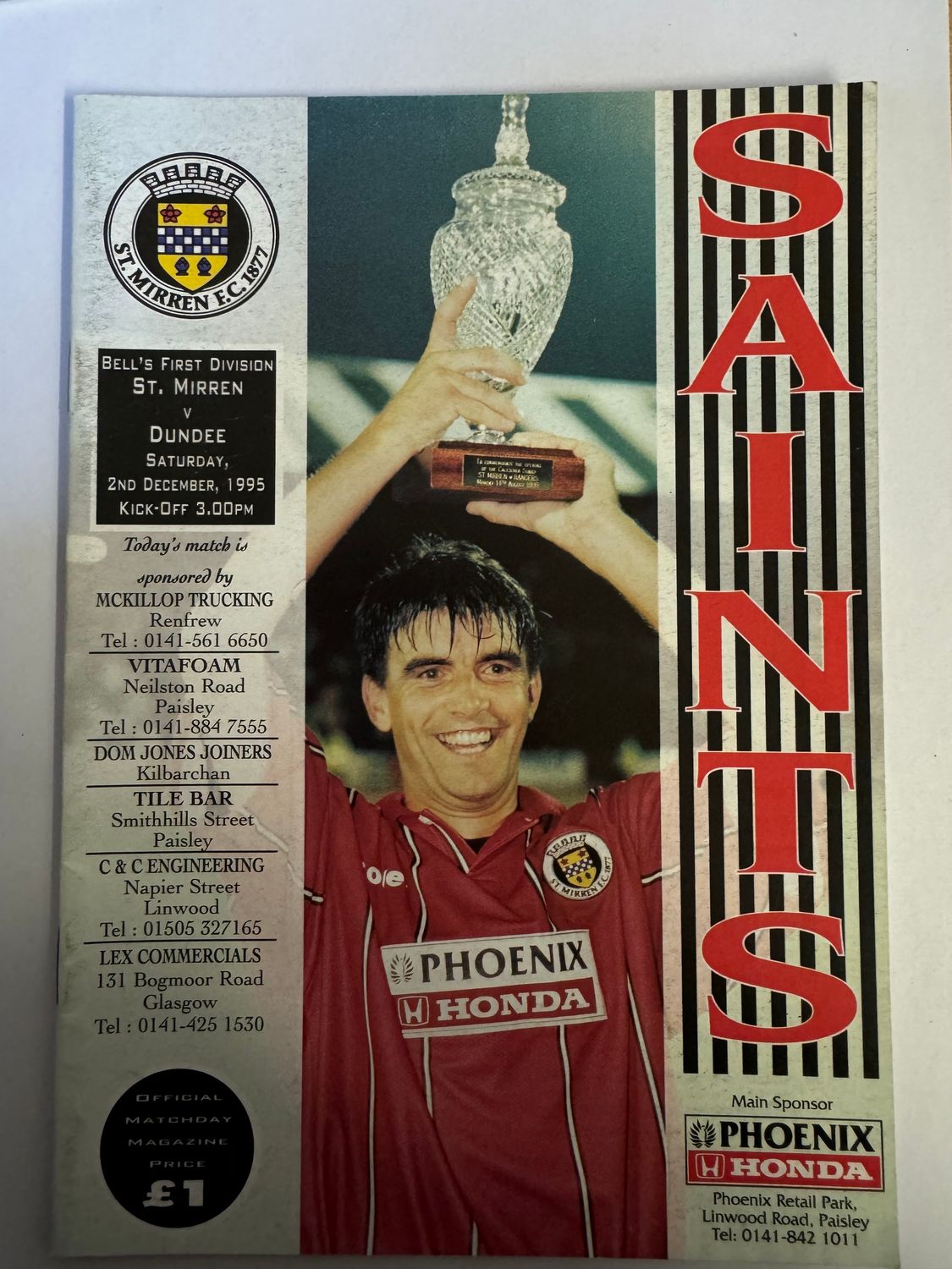 St Mirren v Dundee - 2/12/95