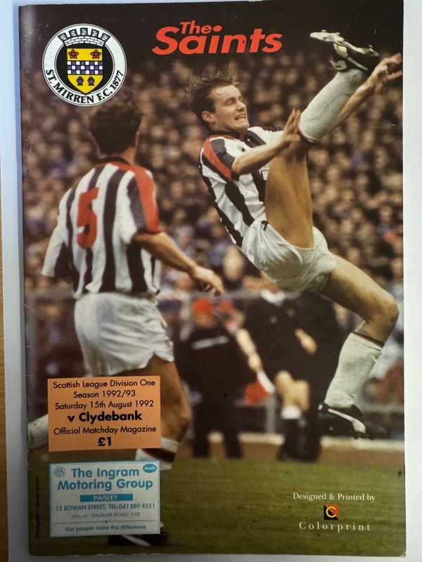 St Mirren v Clydebank - 15/8/92