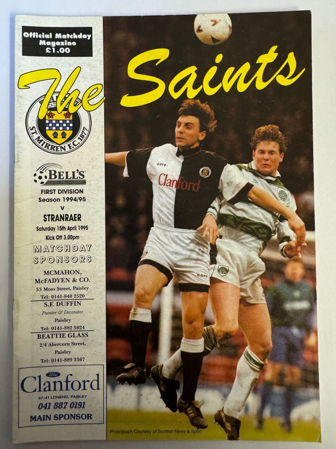 St Mirren v Stranraer - 15/4/95