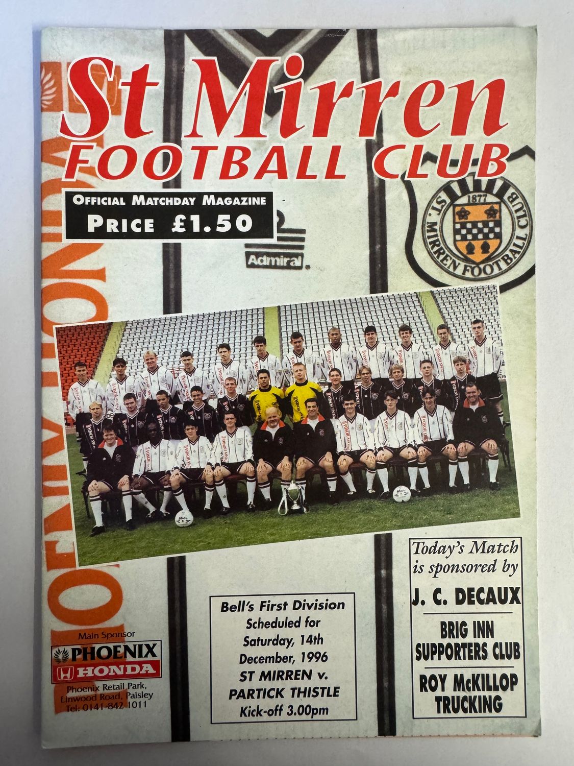 St Mirren v Partick - 14/12/96