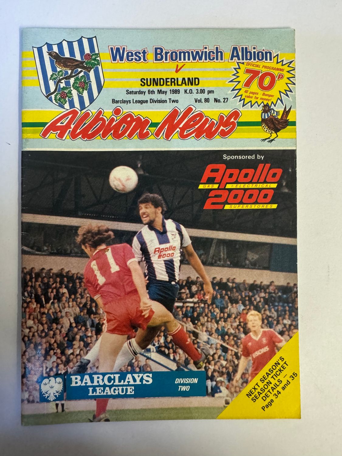 WBA v Sunderland 6/5/89
