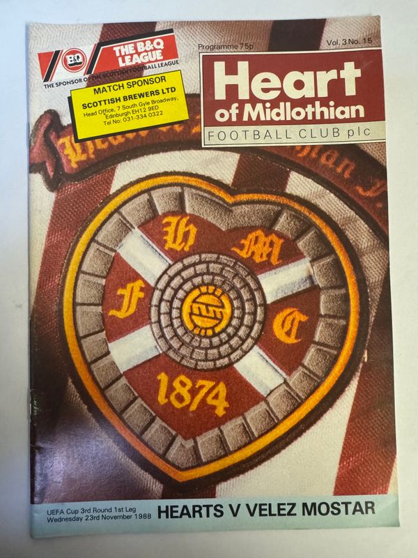 Hearts v Velez Mostar - 23/11/88