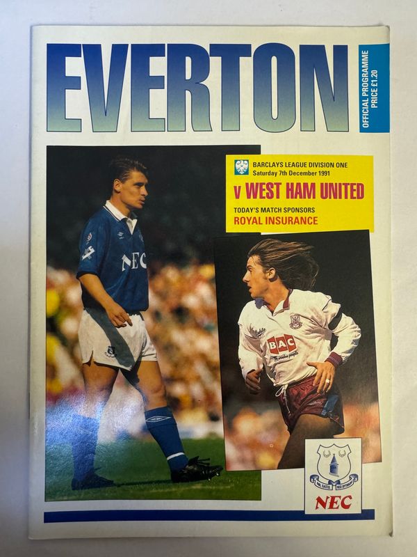 Everton v West Ham - 7/12/91