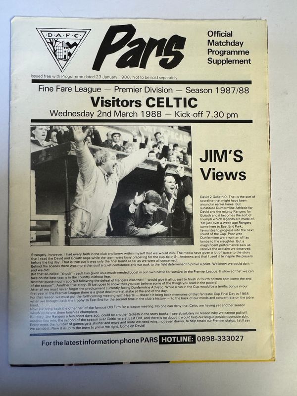 Dunfermline v Celtic - 2/3/88