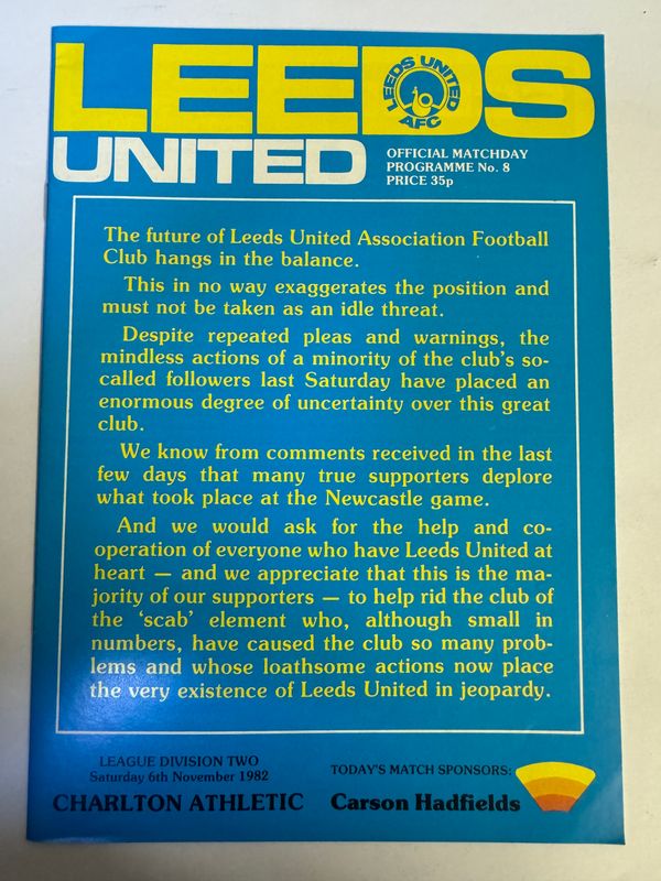 Leeds United v Charlton - 6/11/82