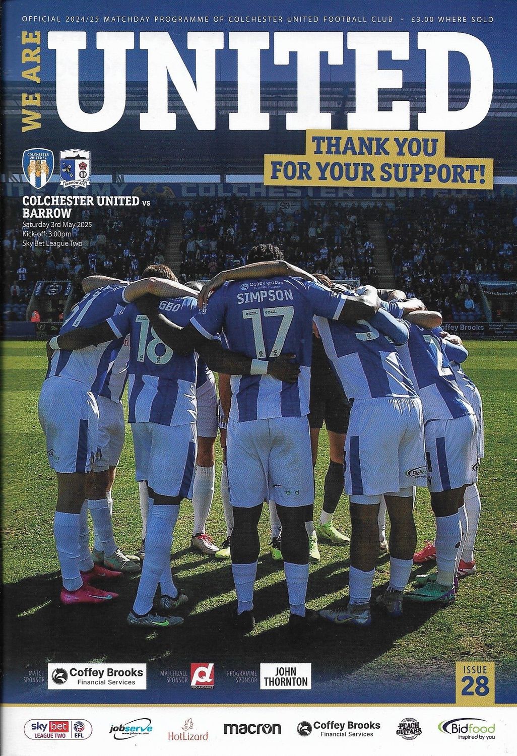 Colchester United v Barrow - 03/05/25