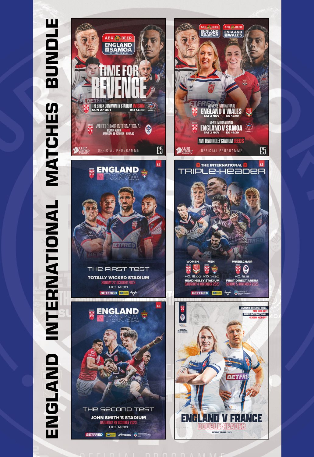 England Rugby League International Matches Bundle (x6)