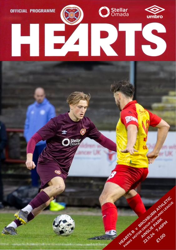 Hearts B v Broxburn Athletic - 22/11/24