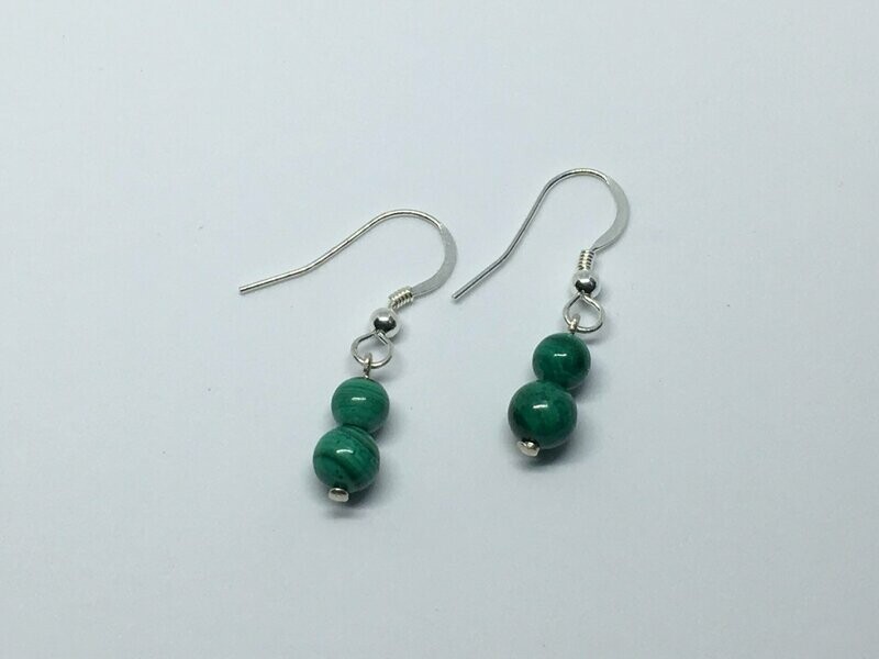 Boucles d'oreilles pendantes argent et pierre Malachite
