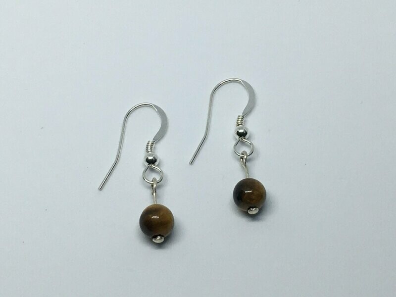 Boucles d'oreilles pendantes argent et pierre Œil de tigre