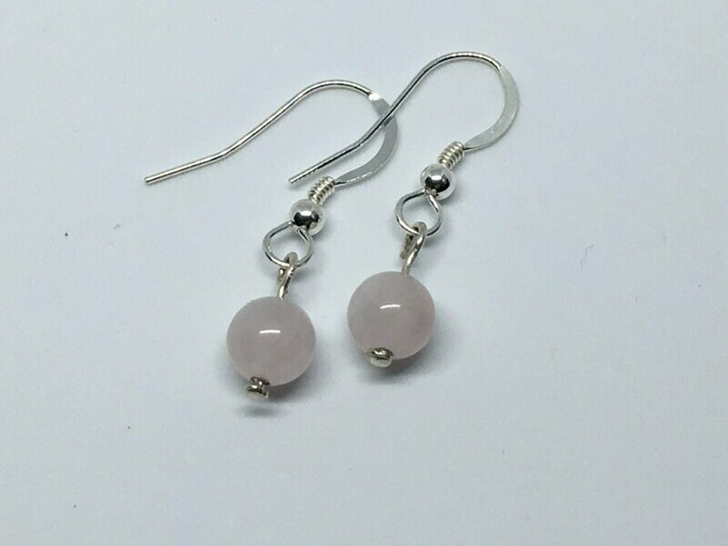 Boucles d'oreilles pendantes argent et pierre quartz rose