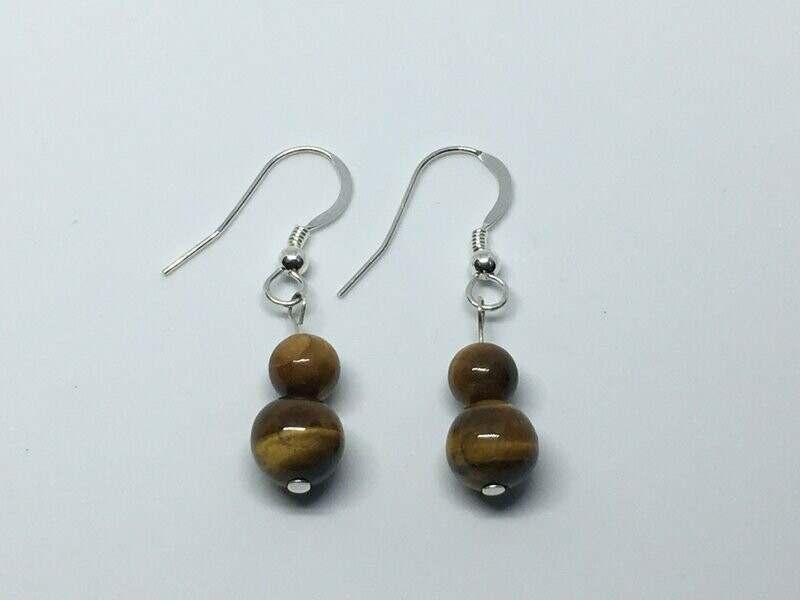 Boucles d'oreilles pendantes argent et pierre Œil de Tigre