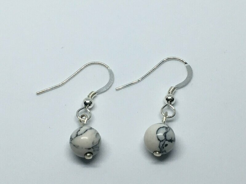 Boucles d'oreilles pendantes argent et pierre Imitation Howlite