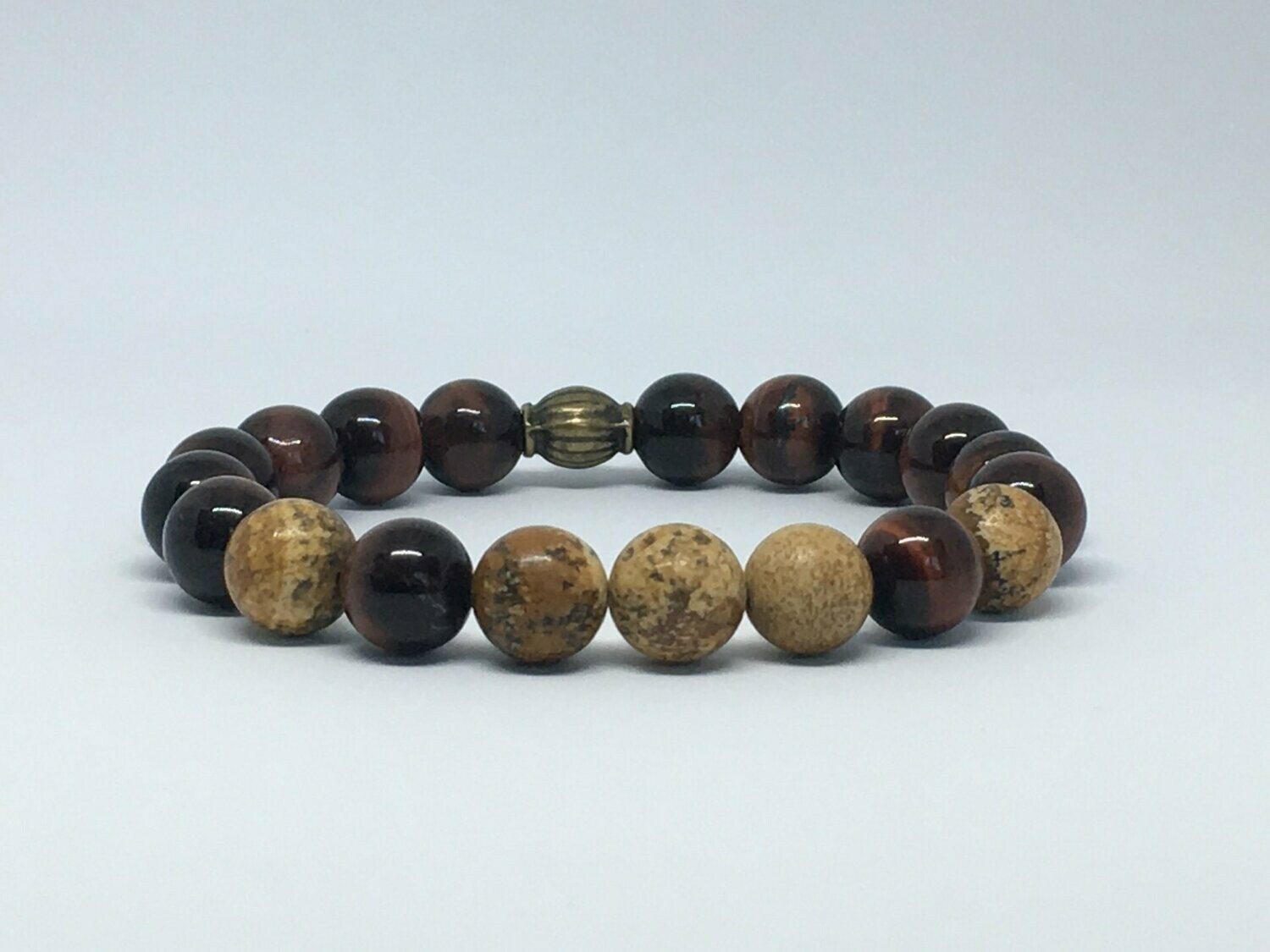 Bracelet Œil de tigre rouge et Jaspe Paysage
