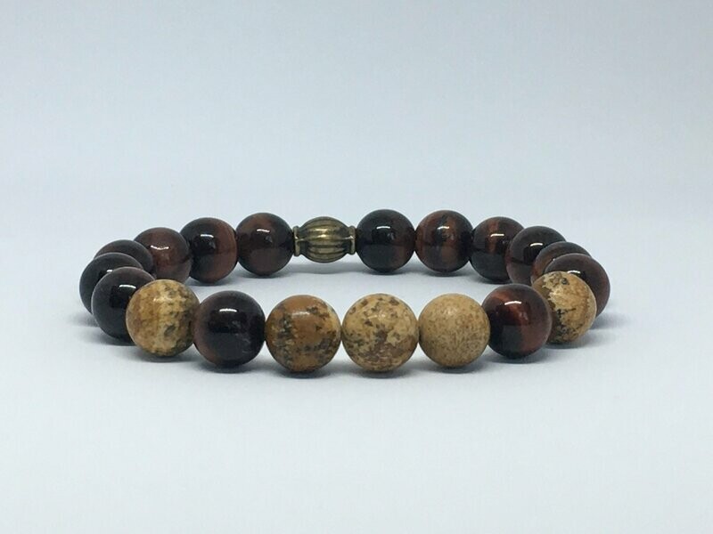 Bracelet Œil de tigre rouge et Jaspe Paysage