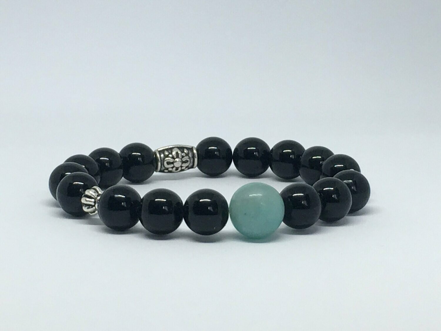 Bracelet Onyx noir et Amazonite