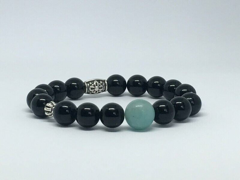 Bracelet Onyx noir et Amazonite