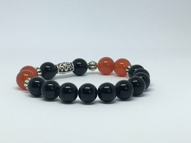 Bracelet Onyx noir et Agate rouge