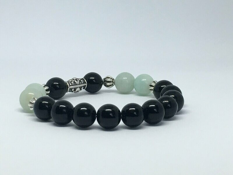 Bracelet Onyx noir et Amazonite