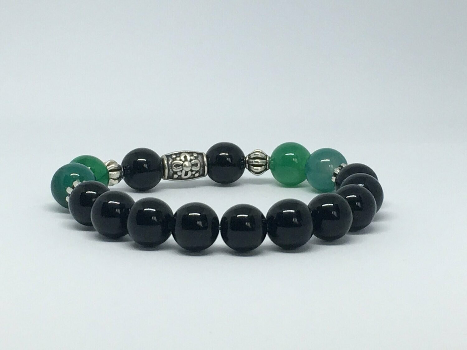 Bracelet Onyx noir et Green Lace Agate