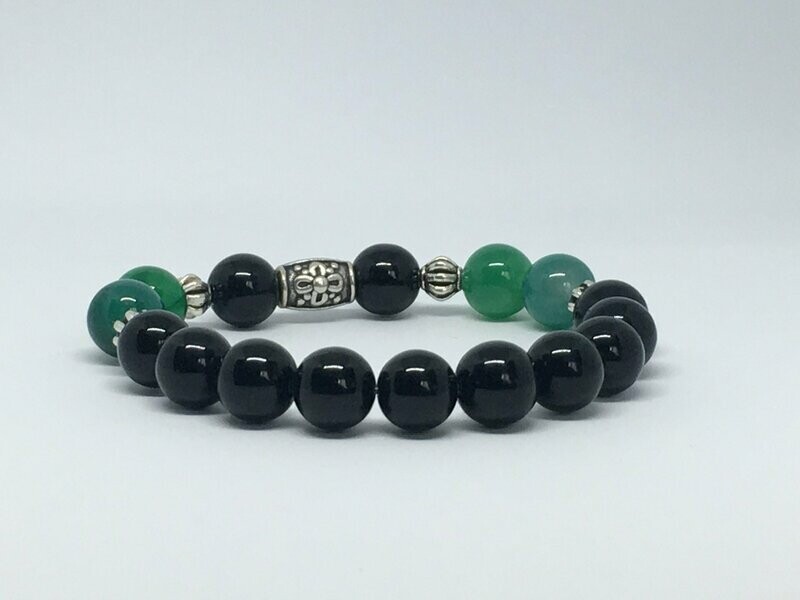 Bracelet Onyx noir et Green Lace Agate