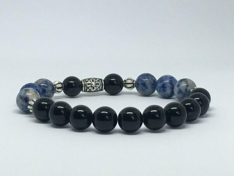 Bracelet Onyx noir et Sodalite du Brésil
