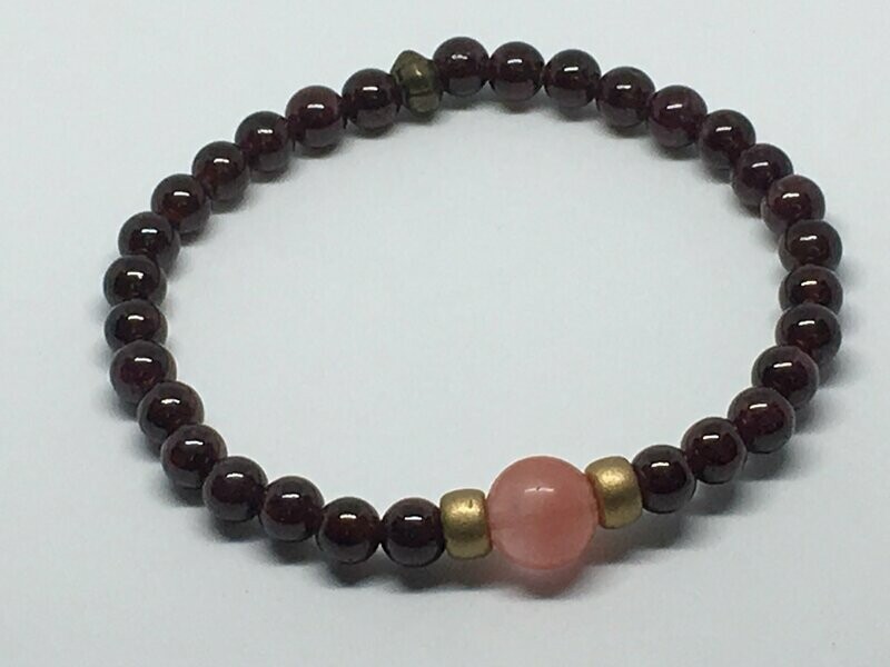 Bracelet Grenat 6 mm - Grade A et Imitation Strawberry Quartz