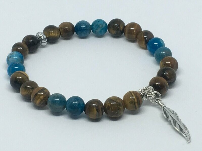 Bracelet Œil de Tigre et Apatite avec pendentif au choix