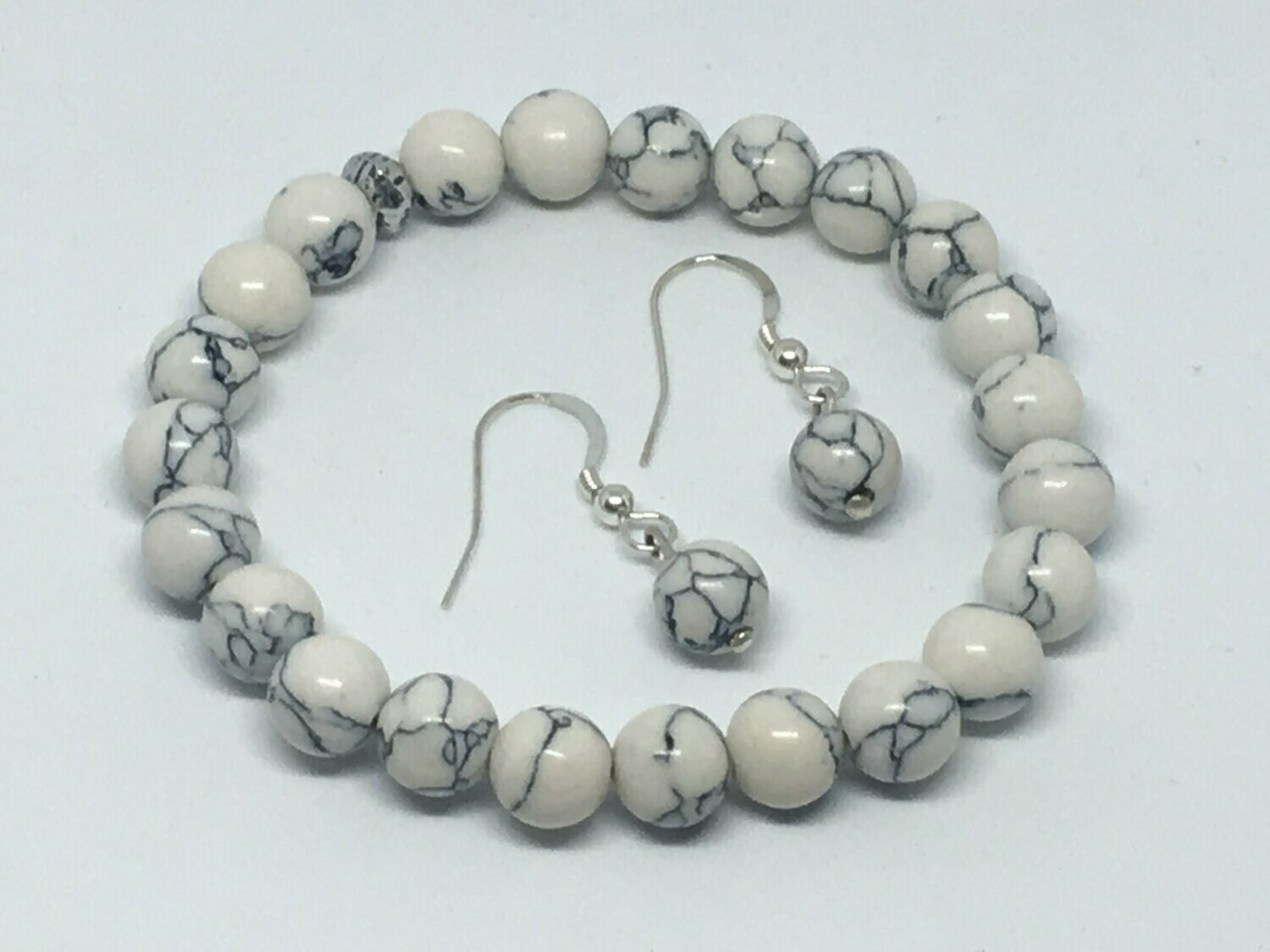 Parure Bracelet + Boucles d'Oreilles Imitation Howlite