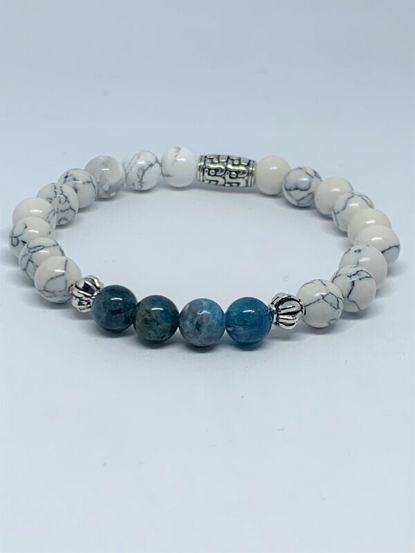 Bracelet Perles Gemmes Howlite et Apatite naturelle