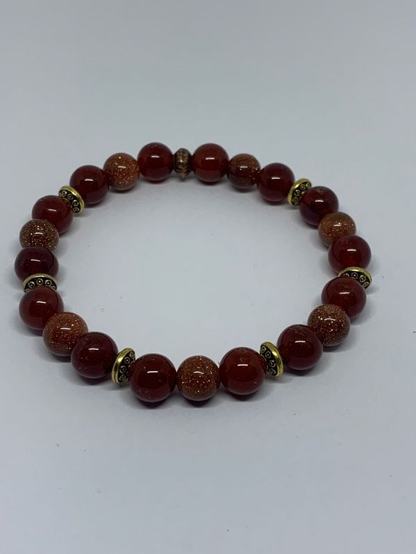 Bracelet Pierre du soleil  et Agate Rouge 8 mm