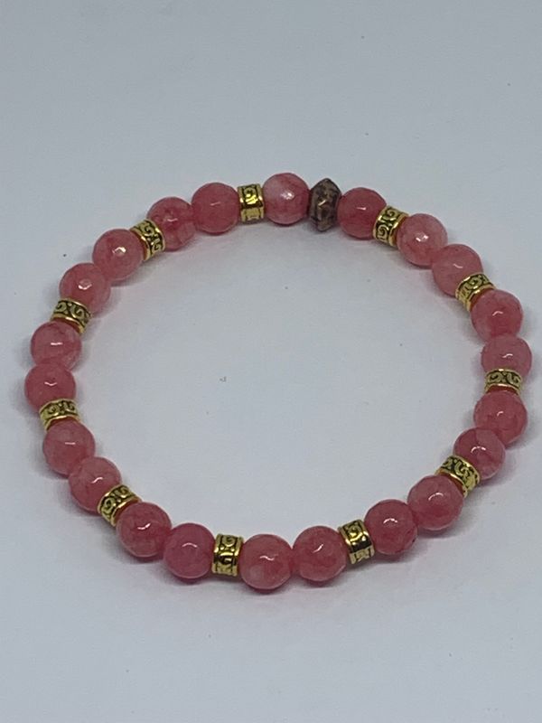 Bracelet perles pierre Jade rose facettées 6 mm
