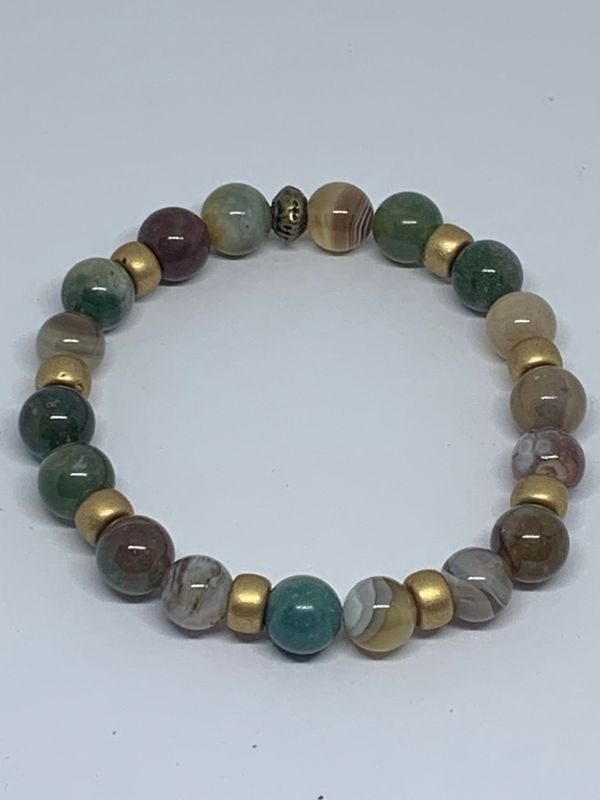 Bracelet perles pierre Agate Indienne et Botswana Agate 8 mm